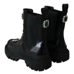 Dolce & Gabbana Black Leather Crystal Combat Boots