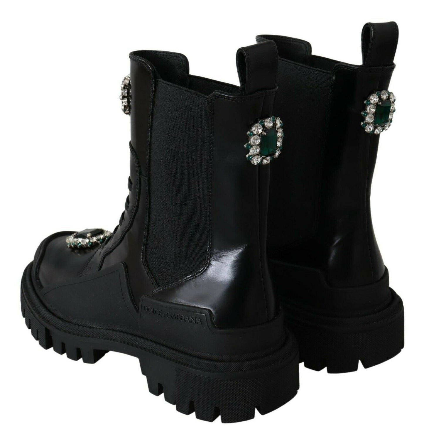 Dolce & Gabbana Black Leather Crystal Combat Boots Dolce & Gabbana