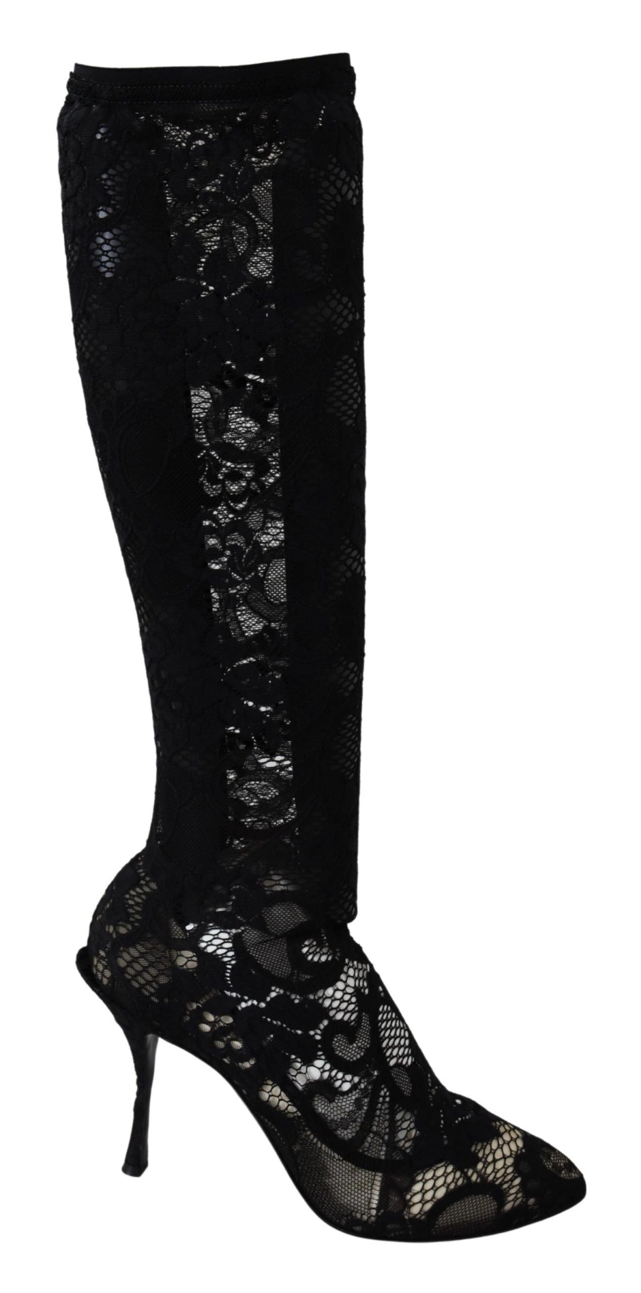 Dolce & Gabbana Black Taormina Lace Socks Boots Shoes Pumps Dolce & Gabbana