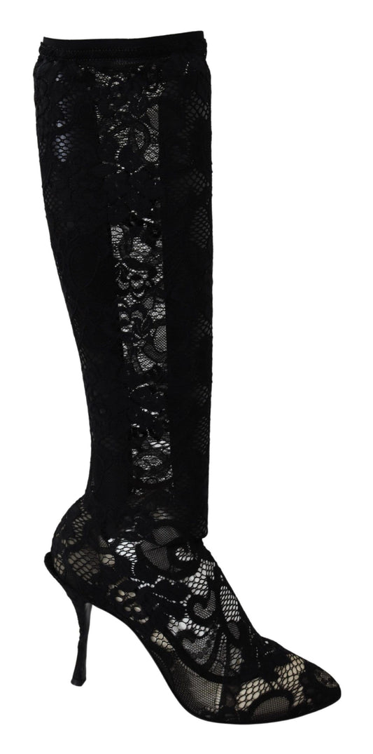 Dolce & Gabbana Black Taormina Lace Socks Boots Shoes Pumps Dolce & Gabbana