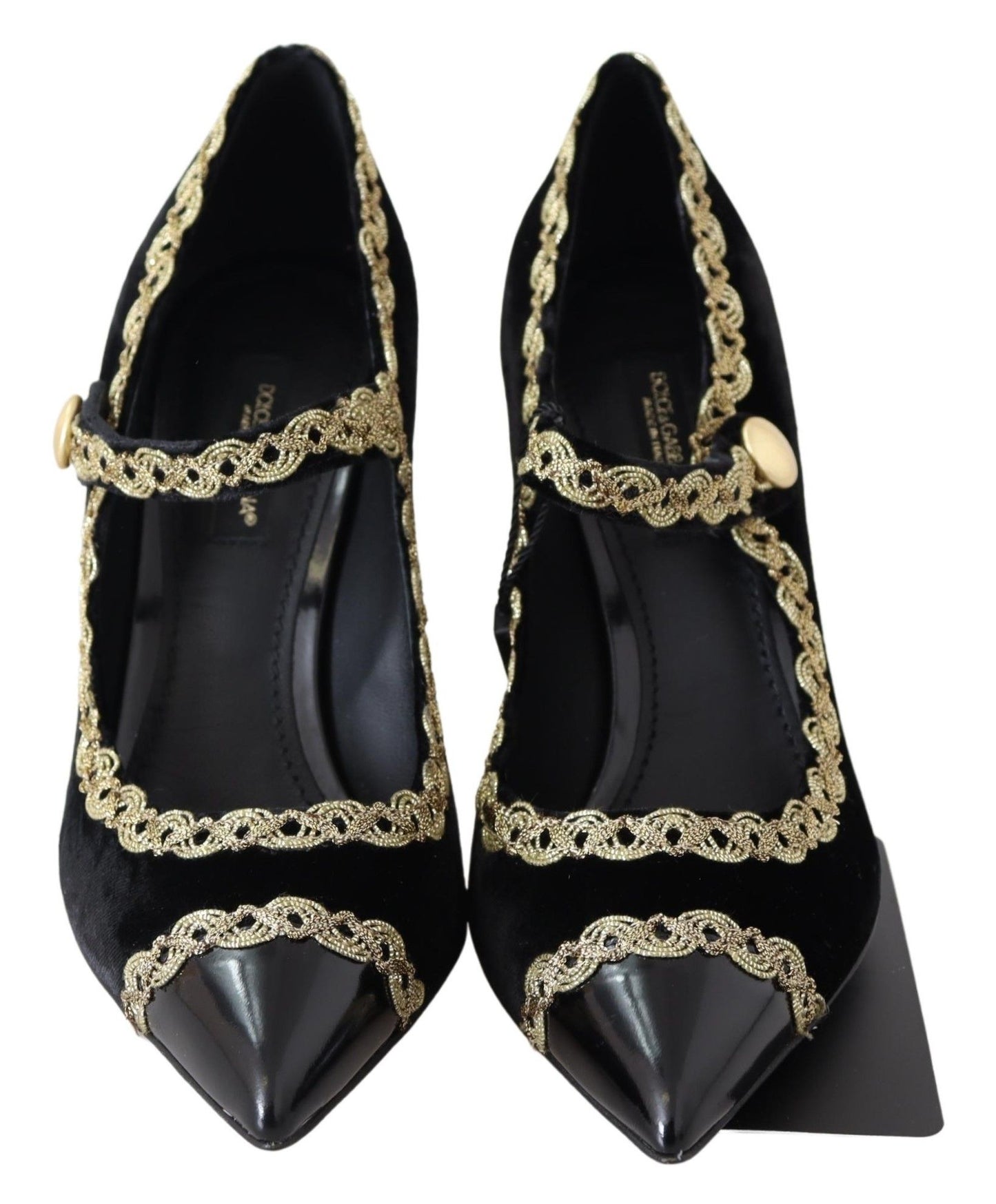 Dolce & Gabbana Black Velvet Gold Mary Janes Pumps Dolce & Gabbana