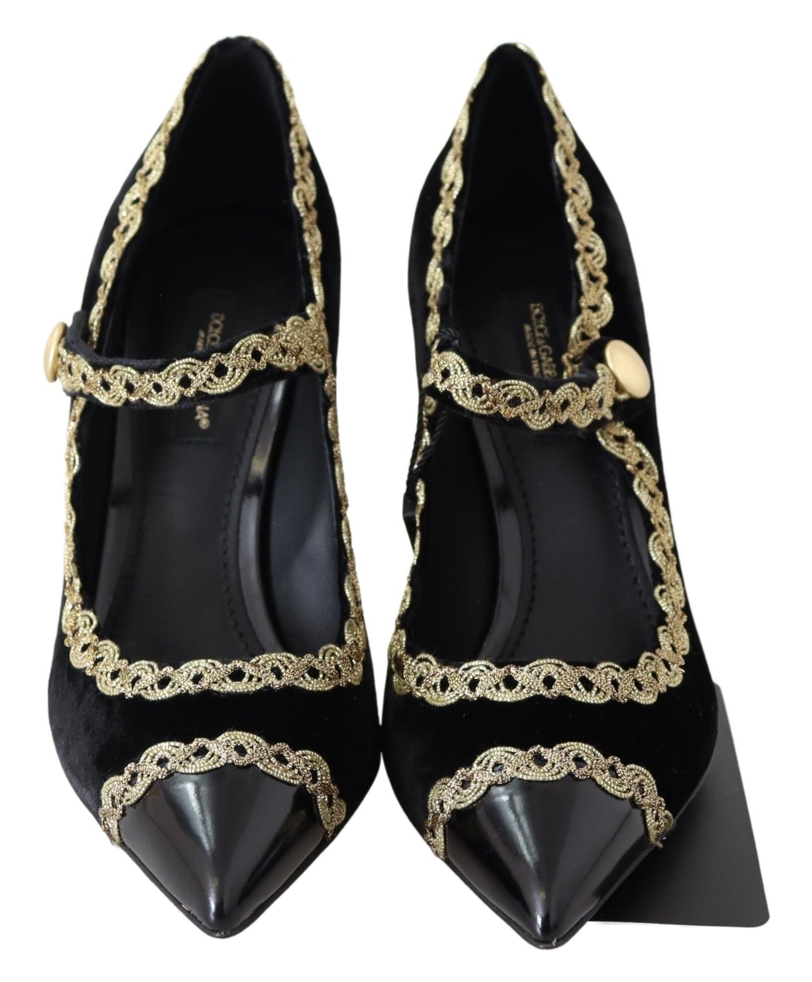 Dolce & Gabbana Black Velvet Gold Mary Janes Pumps Dolce & Gabbana