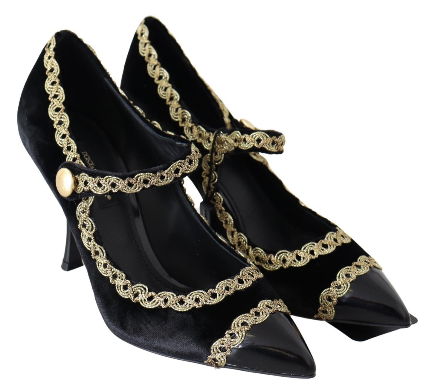 Dolce & Gabbana Black Velvet Gold Mary Janes Pumps Dolce & Gabbana