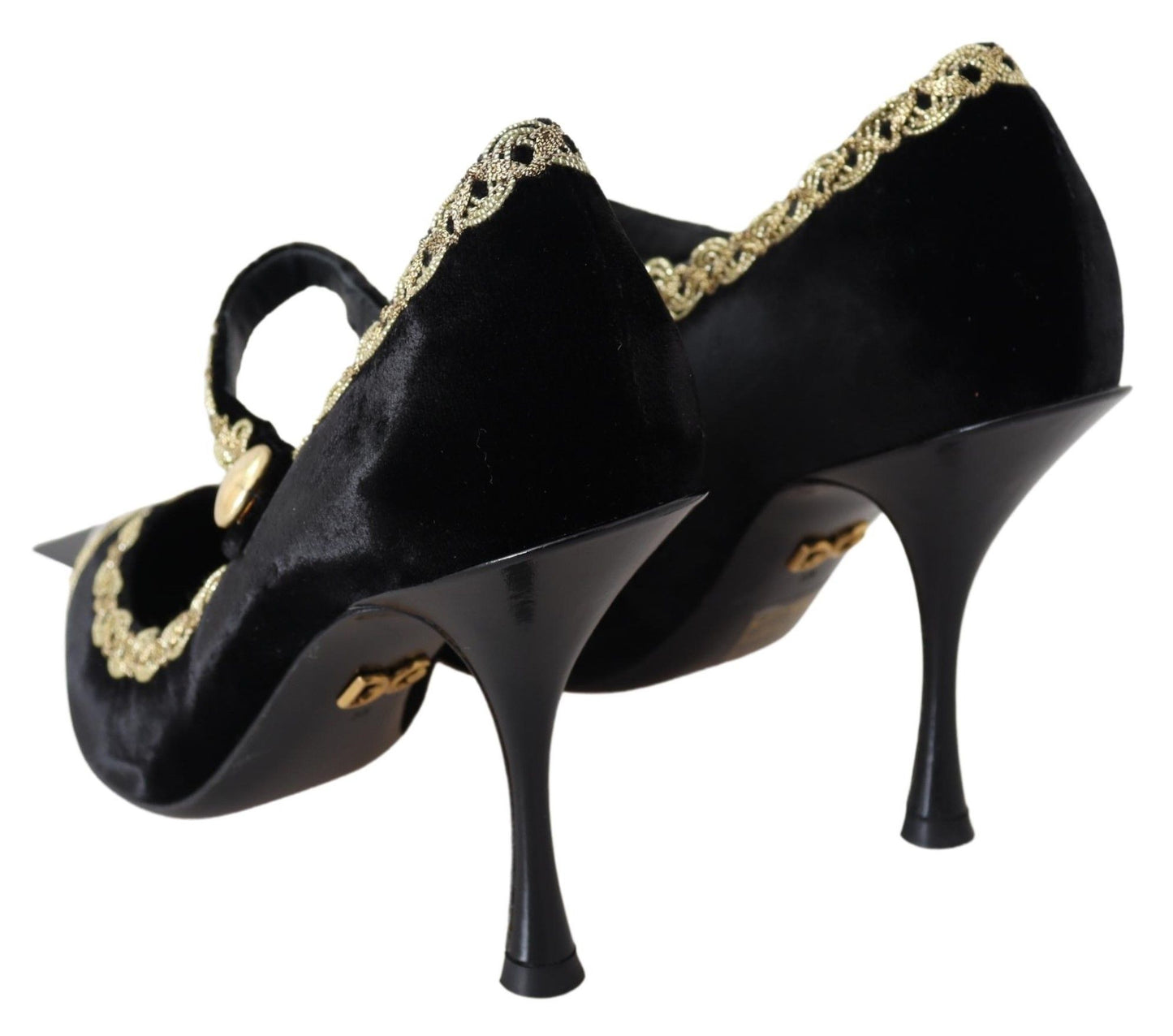 Dolce & Gabbana Black Velvet Gold Mary Janes Pumps Dolce & Gabbana