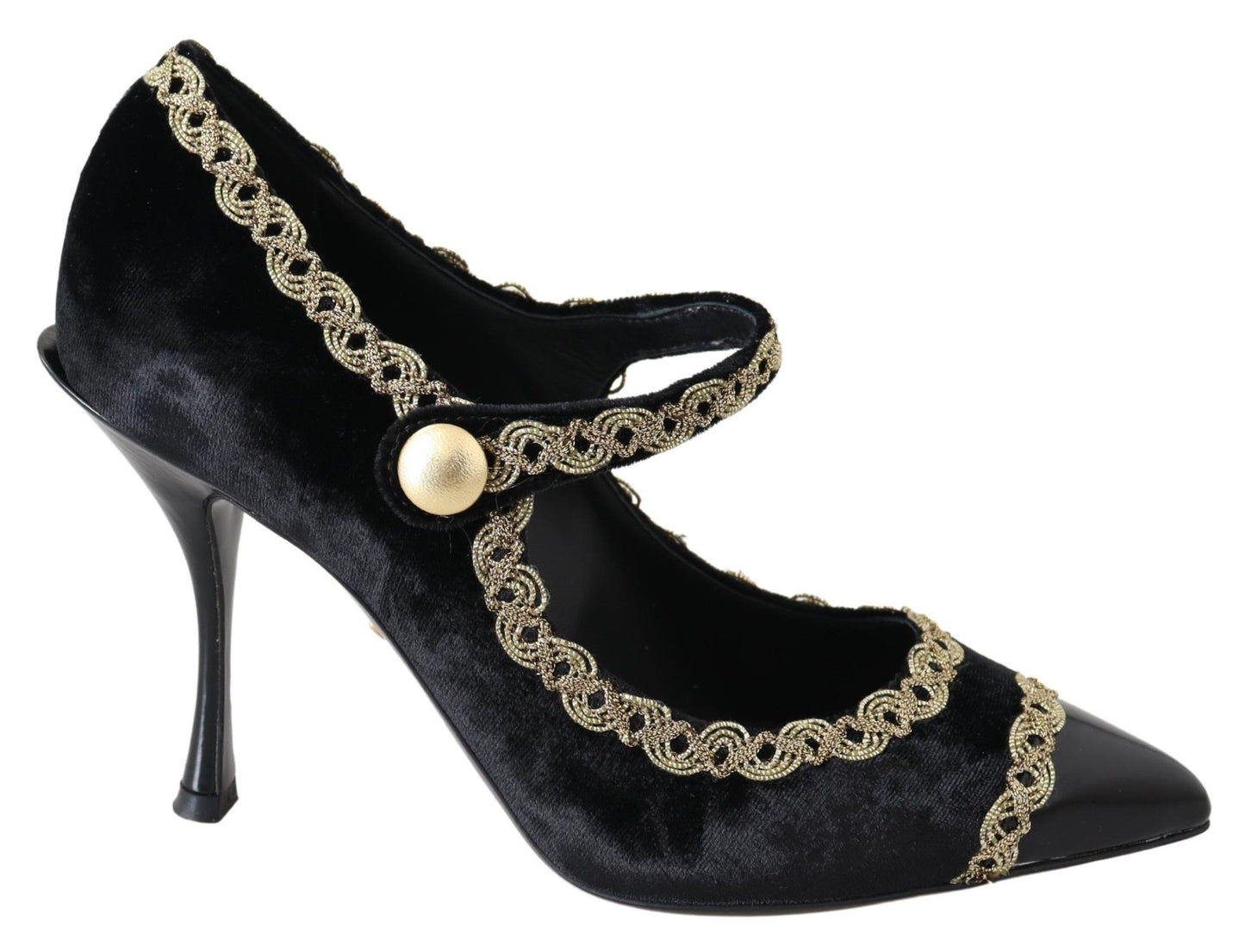 Dolce & Gabbana Black Velvet Gold Mary Janes Pumps Dolce & Gabbana