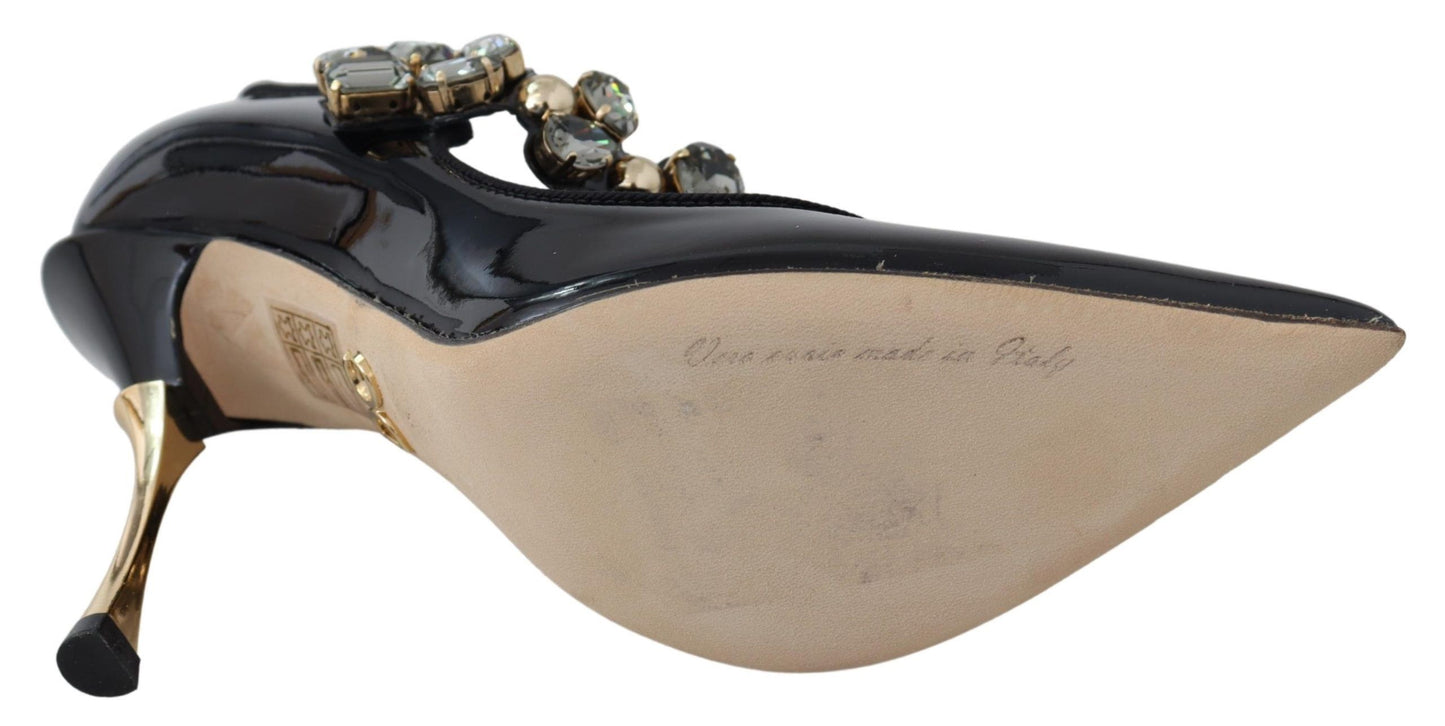 Dolce & Gabbana Black Leather Crystal Shoes Mary Jane Pumps Dolce & Gabbana