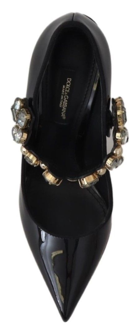 Dolce & Gabbana Black Leather Crystal Shoes Mary Jane Pumps Dolce & Gabbana