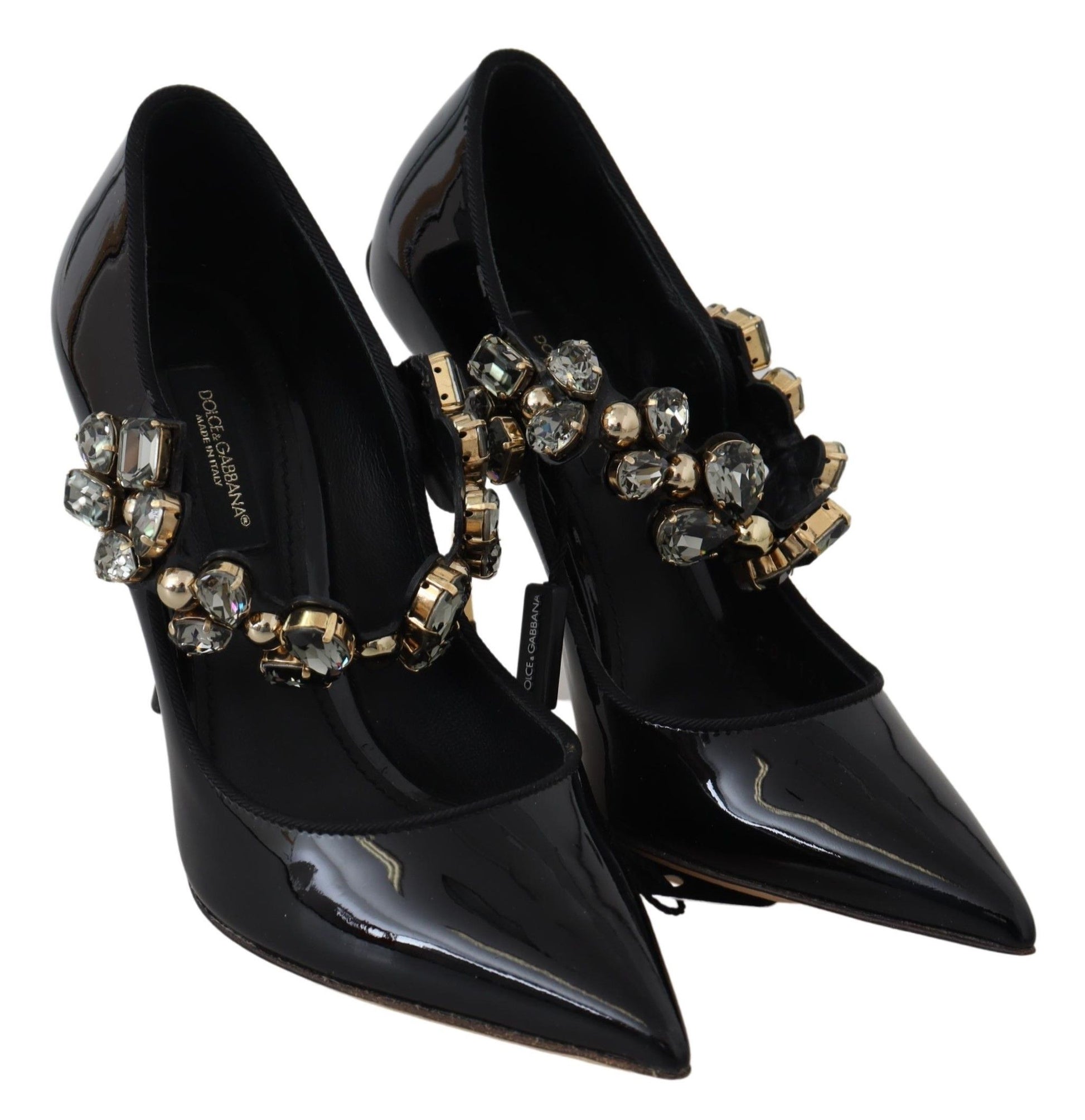 Dolce & Gabbana Black Leather Crystal Shoes Mary Jane Pumps Dolce & Gabbana