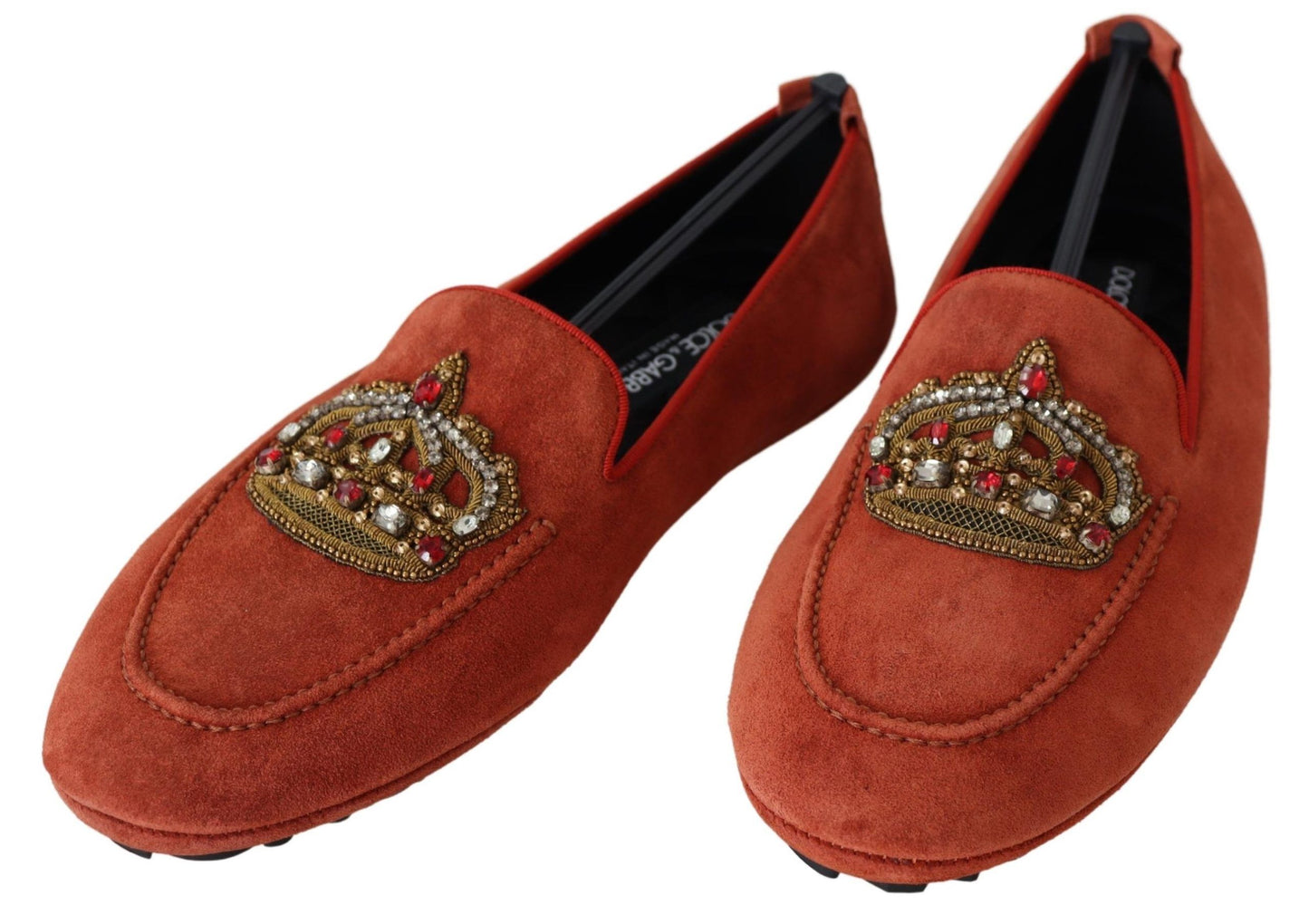 Dolce & Gabbana Orange Leather Crystal Crown Loafers Shoes Dolce & Gabbana