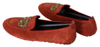 Dolce & Gabbana Orange Leather Crystal Crown Loafers Shoes