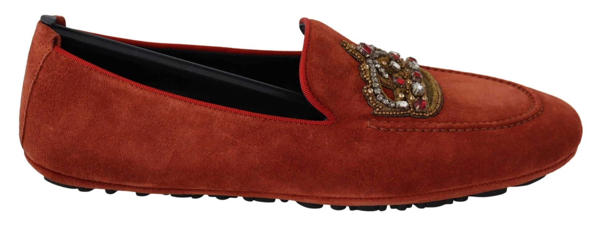 Dolce & Gabbana Orange Leather Crystal Crown Loafers Shoes Dolce & Gabbana