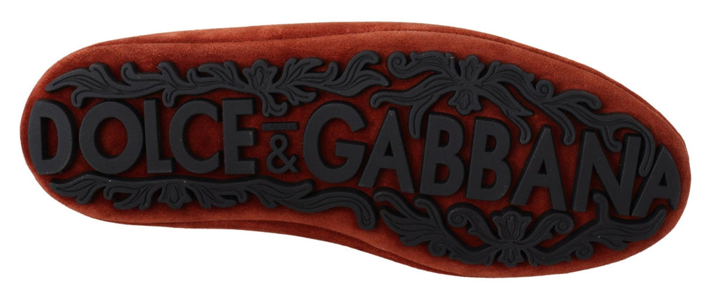 Dolce & Gabbana Orange Leather Crystal Crown Loafers Shoes