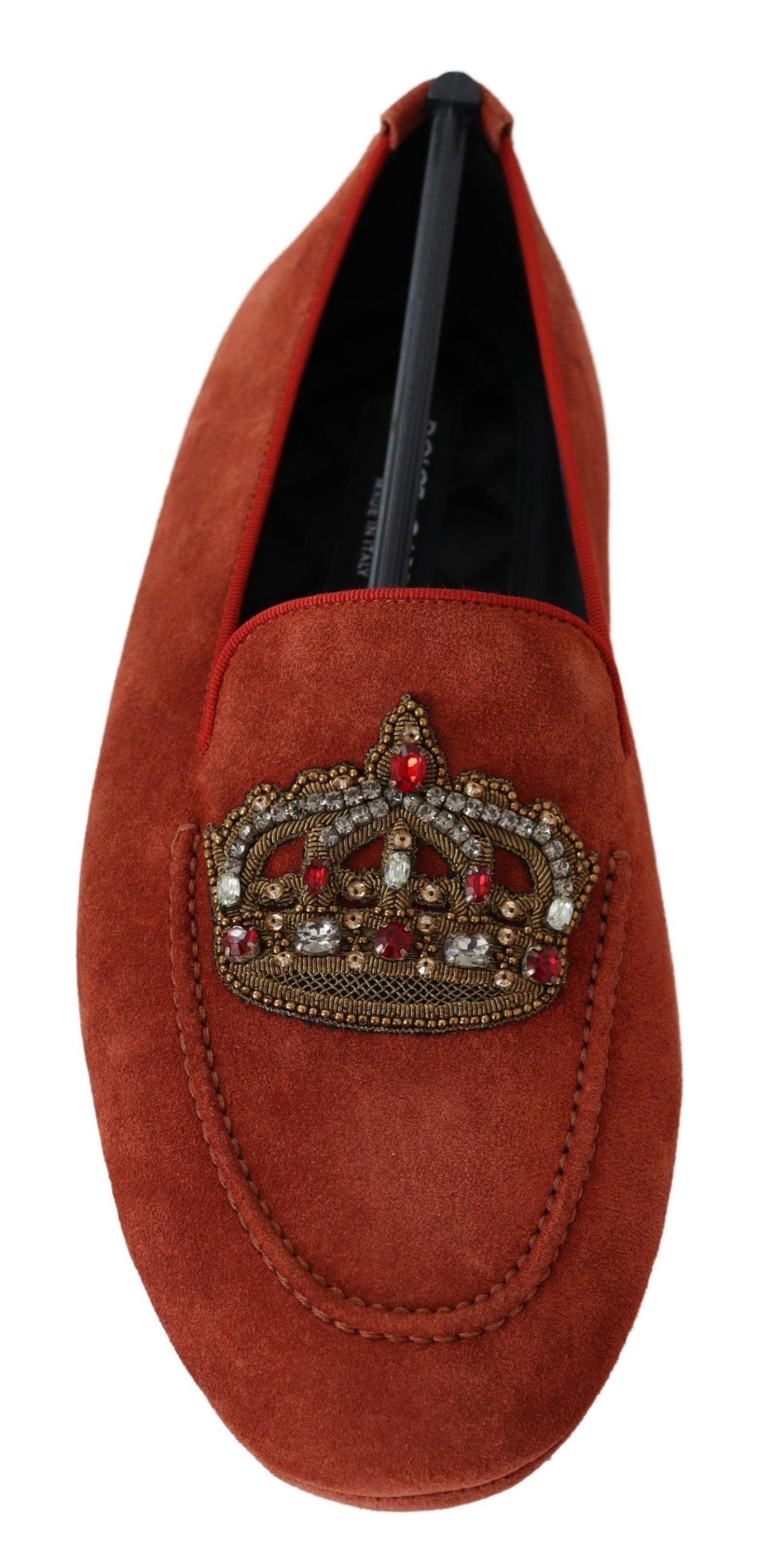 Dolce & Gabbana Orange Leather Crystal Crown Loafers Shoes Dolce & Gabbana