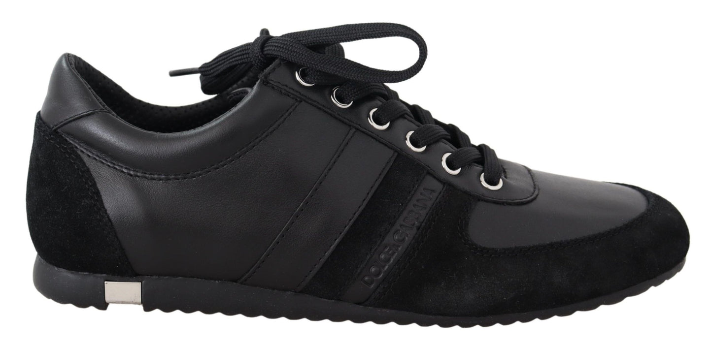 Dolce & Gabbana Black Logo Leather Casual Sneakers Shoes Dolce & Gabbana