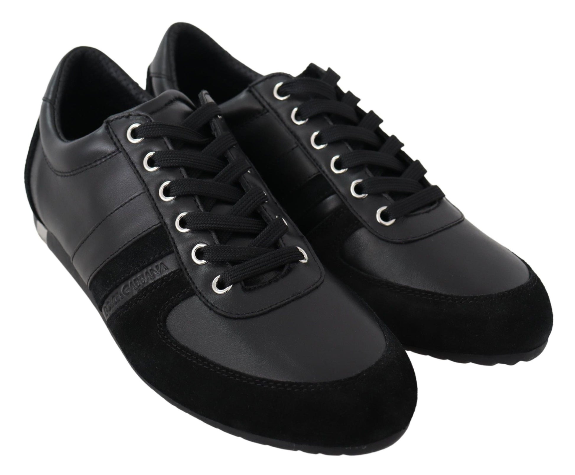 Dolce & Gabbana Black Logo Leather Casual Sneakers Shoes Dolce & Gabbana