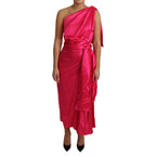 Dolce & Gabbana Dress Pink Fitted Cut One Shoulder Midi Dress