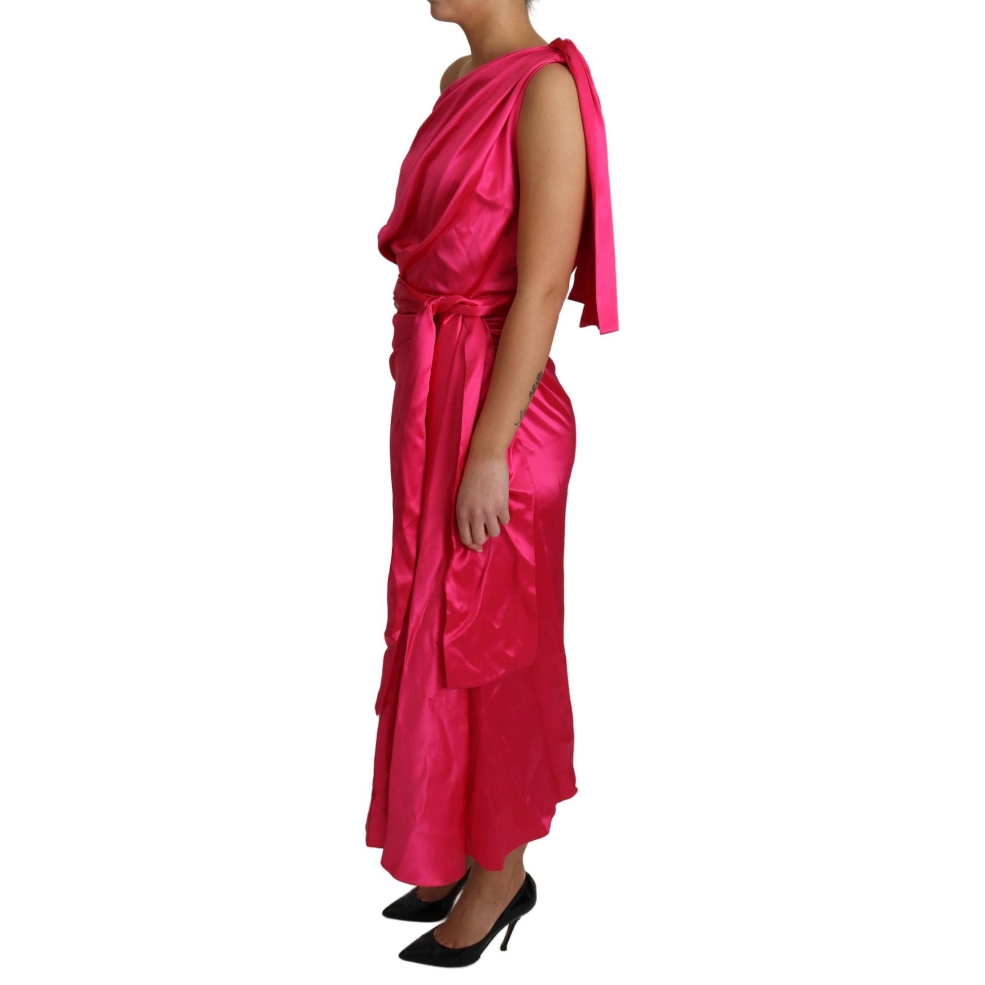 Dolce & Gabbana Dress Pink Fitted Cut One Shoulder Midi Dress