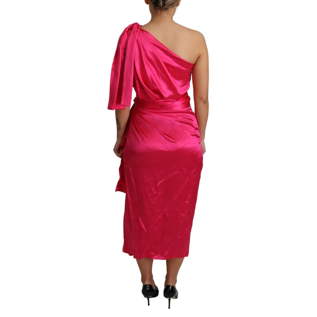 Dolce & Gabbana Dress Pink Fitted Cut One Shoulder Midi Dress