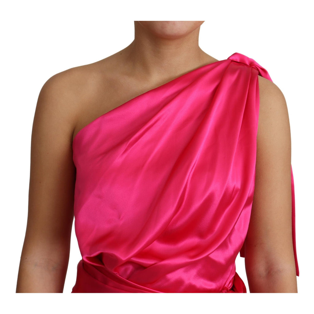 Dolce & Gabbana Dress Pink Fitted Cut One Shoulder Midi Dress