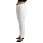 Dolce & Gabbana White Tattered Skinny Denim Cotton Stretch Jeans