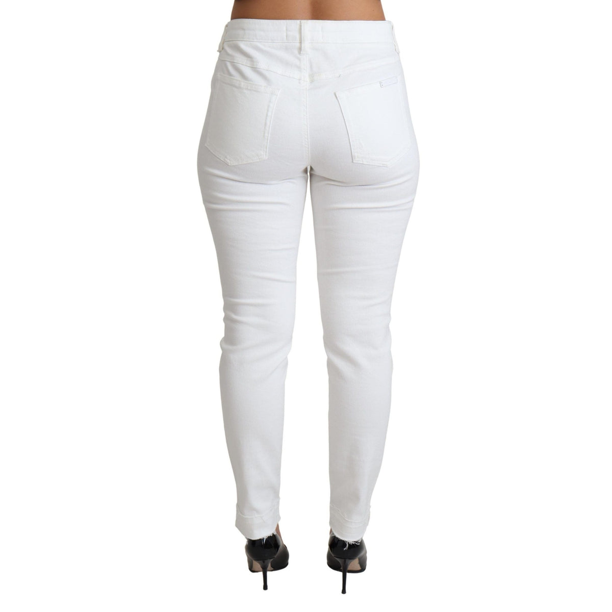 Dolce & Gabbana White Tattered Skinny Denim Cotton Stretch Jeans