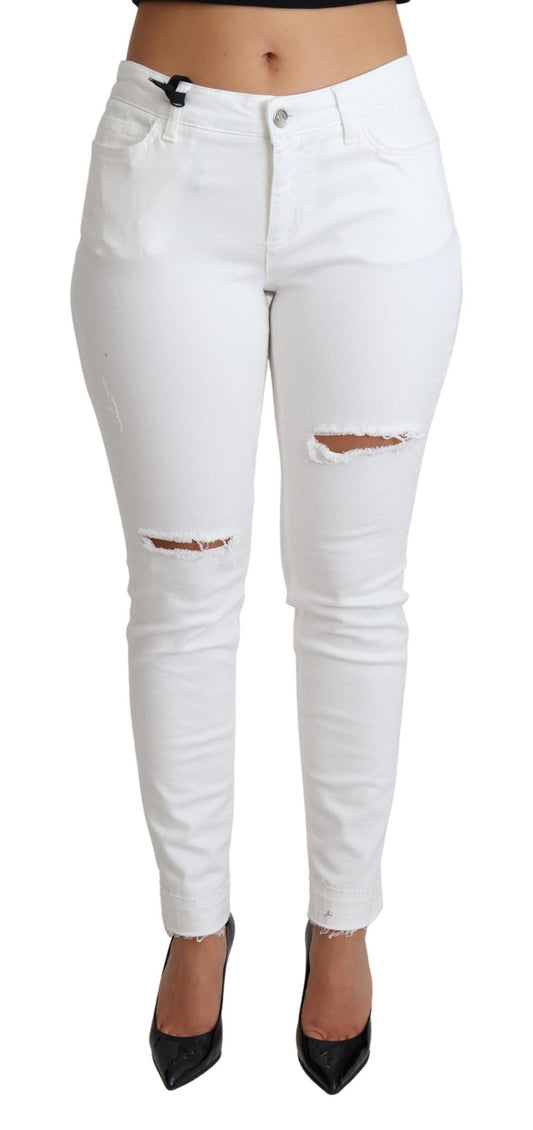 Dolce & Gabbana White Tattered Skinny Denim Cotton Stretch Jeans Dolce & Gabbana