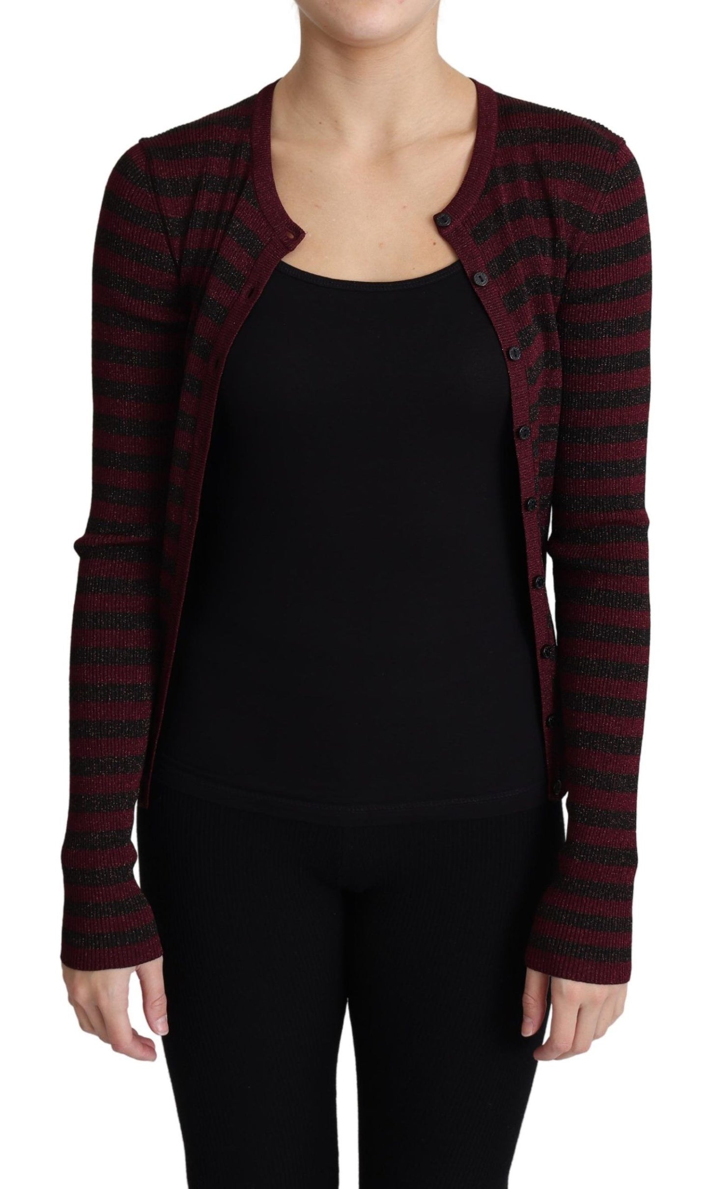 Dolce & Gabbana Black Red Striped Viscose Cardigan Sweater Dolce & Gabbana