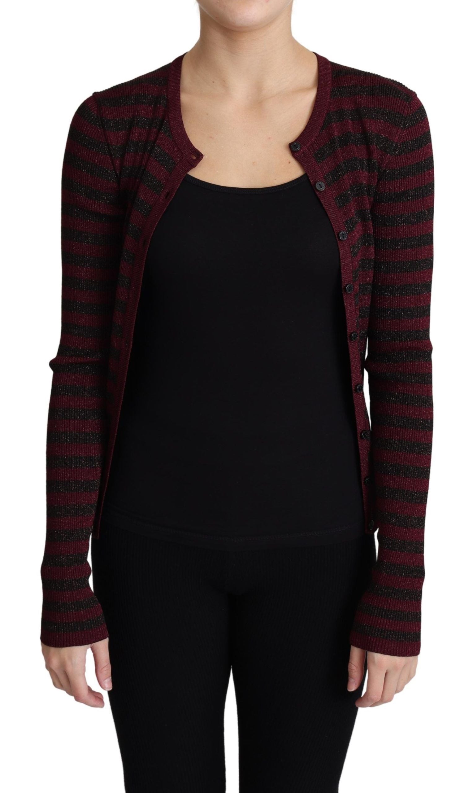Dolce & Gabbana Black Red Striped Viscose Cardigan Sweater Dolce & Gabbana