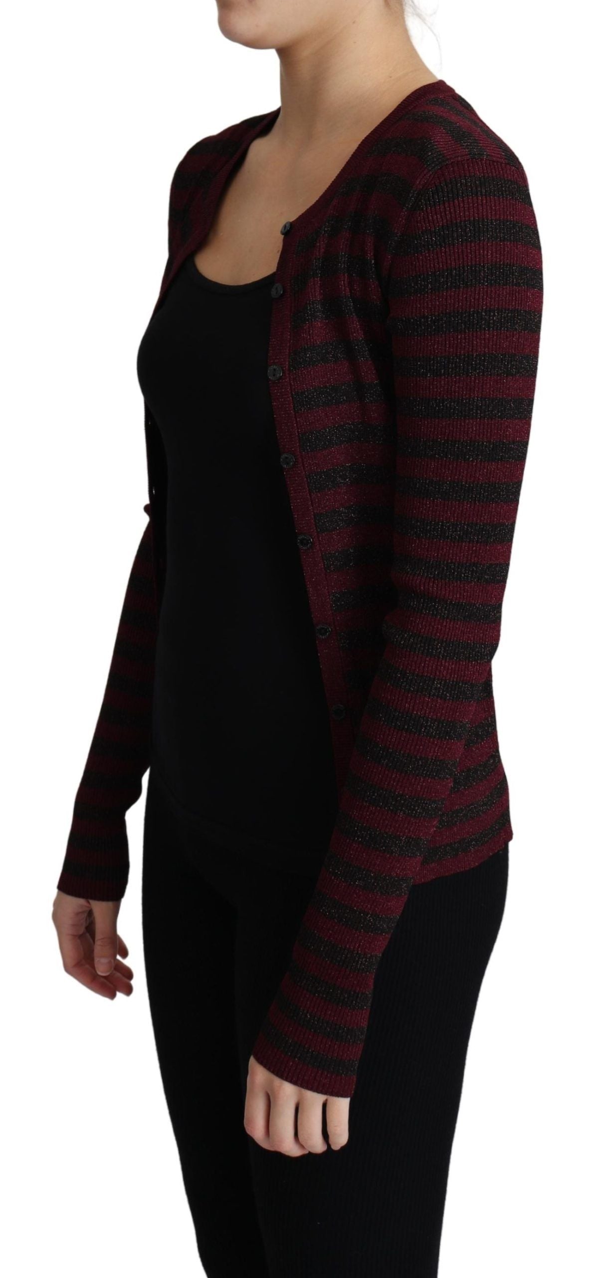 Dolce & Gabbana Black Red Striped Viscose Cardigan Sweater Dolce & Gabbana