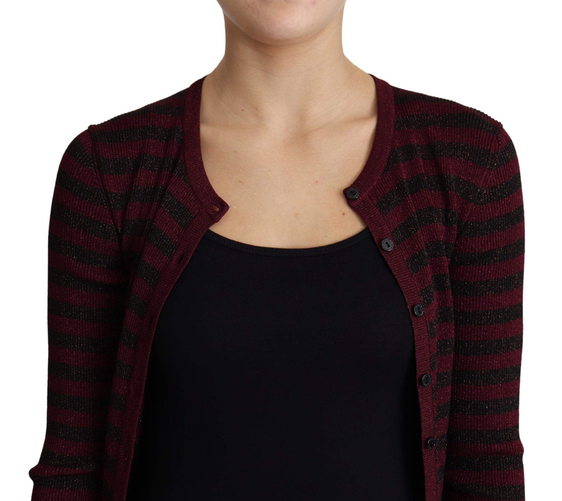 Dolce & Gabbana Black Red Striped Viscose Cardigan Sweater Dolce & Gabbana