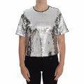 Dolce & Gabbana Silver Sequined Crewneck Blouse T-shirt Top