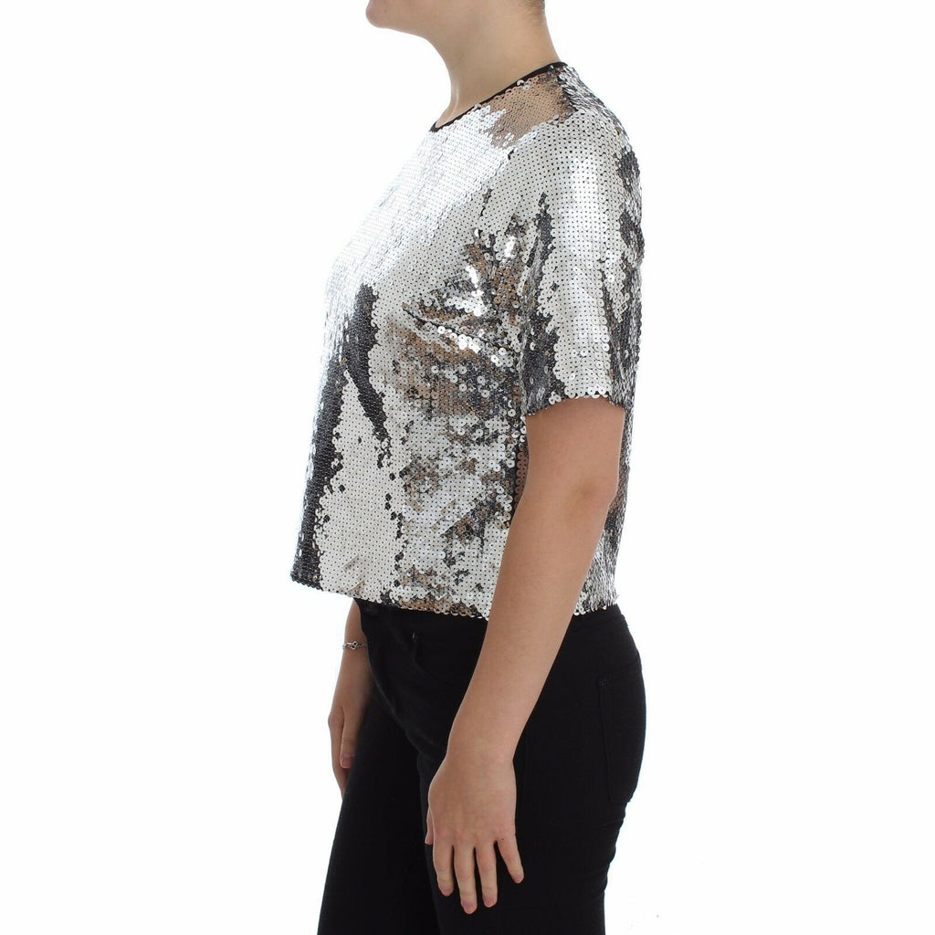 Dolce & Gabbana Silver Sequined Crewneck Blouse T-shirt Top