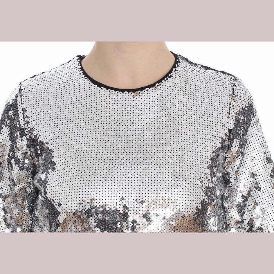Dolce & Gabbana Silver Sequined Crewneck Blouse T-shirt Top