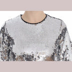 Dolce & Gabbana Silver Sequined Crewneck Blouse T-shirt Top