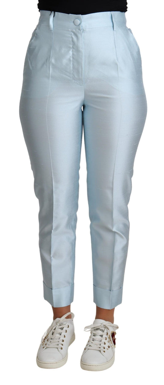 Dolce & Gabbana Light Blue Silk Cropped Tapered Trouser Pants Dolce & Gabbana