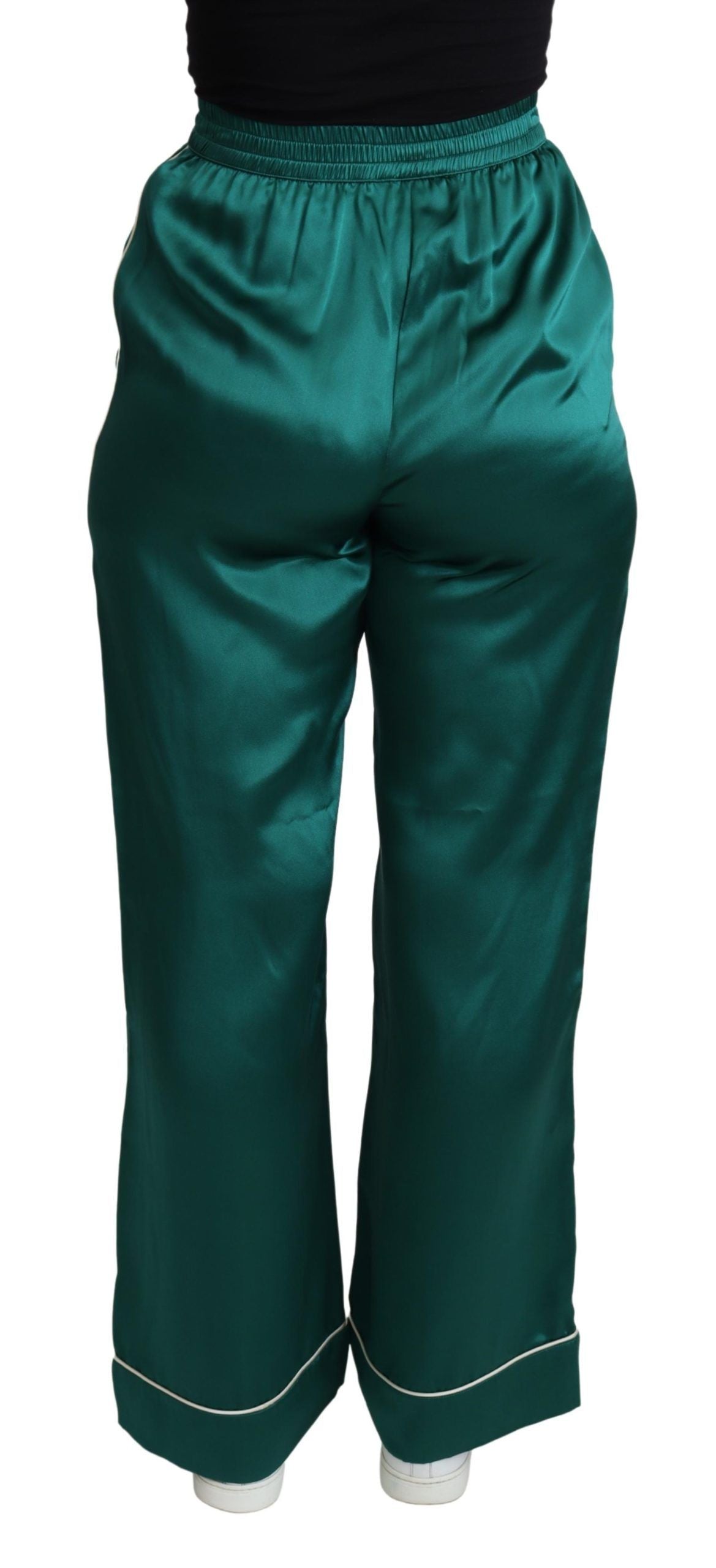 Dolce & Gabbana Green High Waist Pajama Trouser Silk Pant Dolce & Gabbana