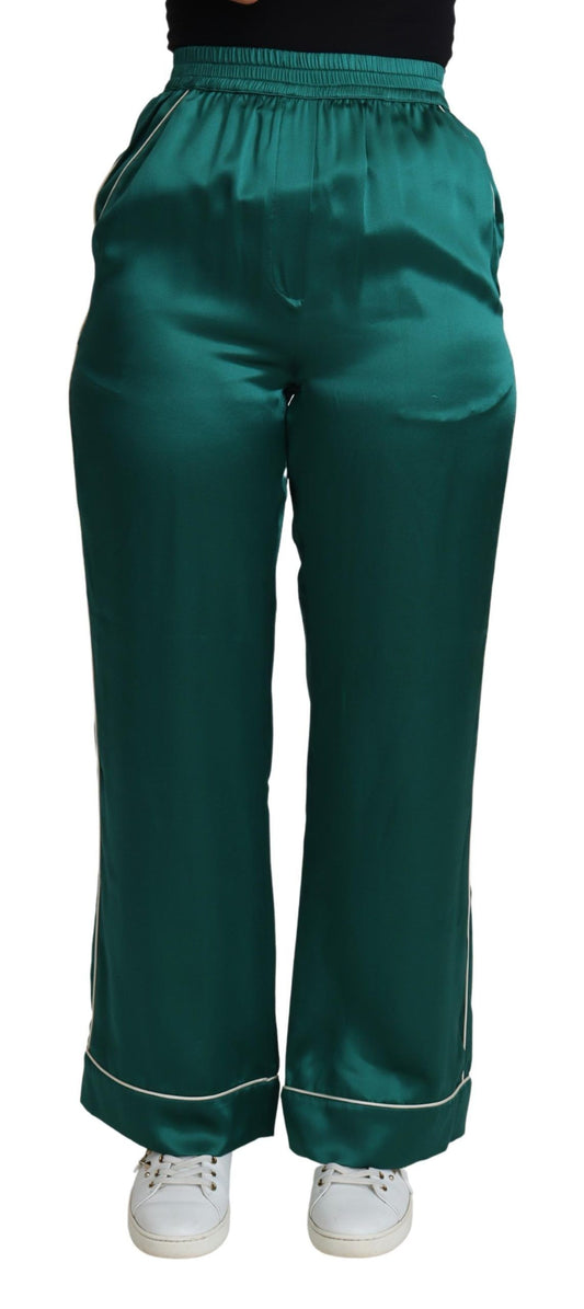 Dolce & Gabbana Green High Waist Pajama Trouser Silk Pant Dolce & Gabbana