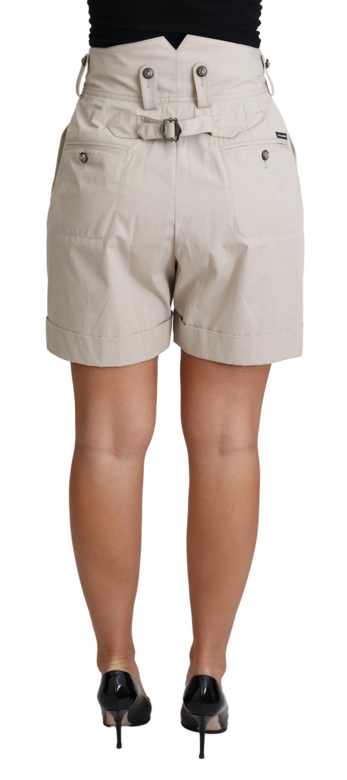 Dolce & Gabbana Beige Cotton Pleated High Waist Casual Shorts Dolce & Gabbana