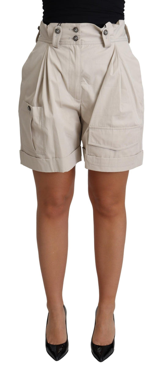 Dolce & Gabbana Beige Cotton Pleated High Waist Casual Shorts Dolce & Gabbana