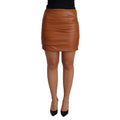 Dolce & Gabbana Brown Lambskin High Waist Mini Pleated Skirt