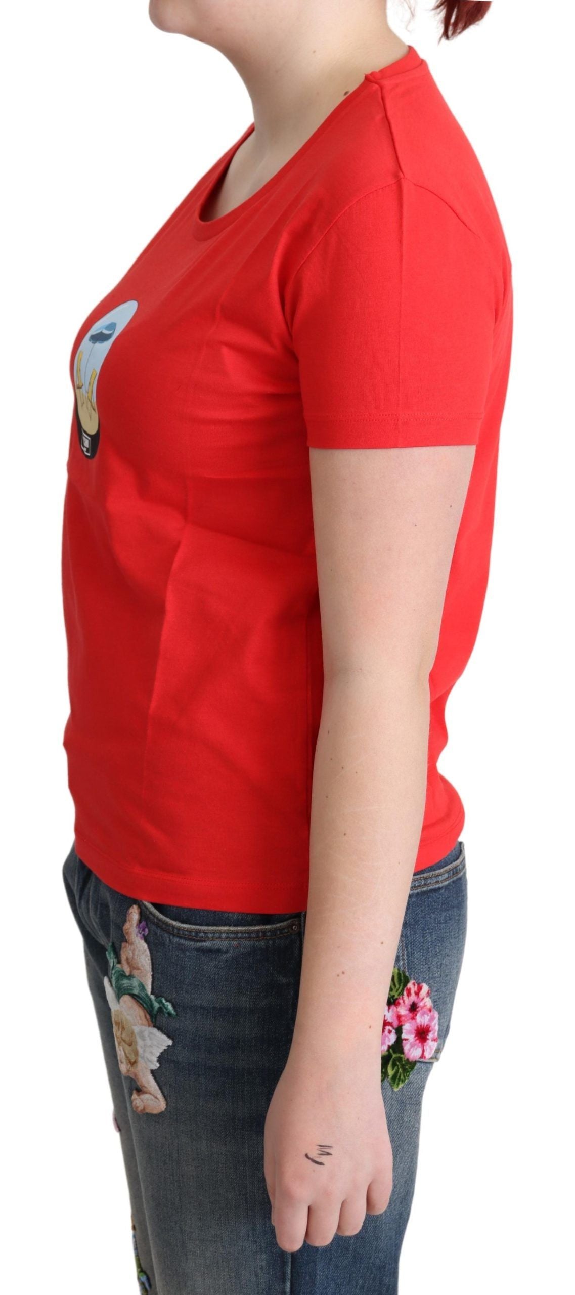 Moschino Red Printed Cotton Short Sleeves Tops Blouse T-shirt Moschino