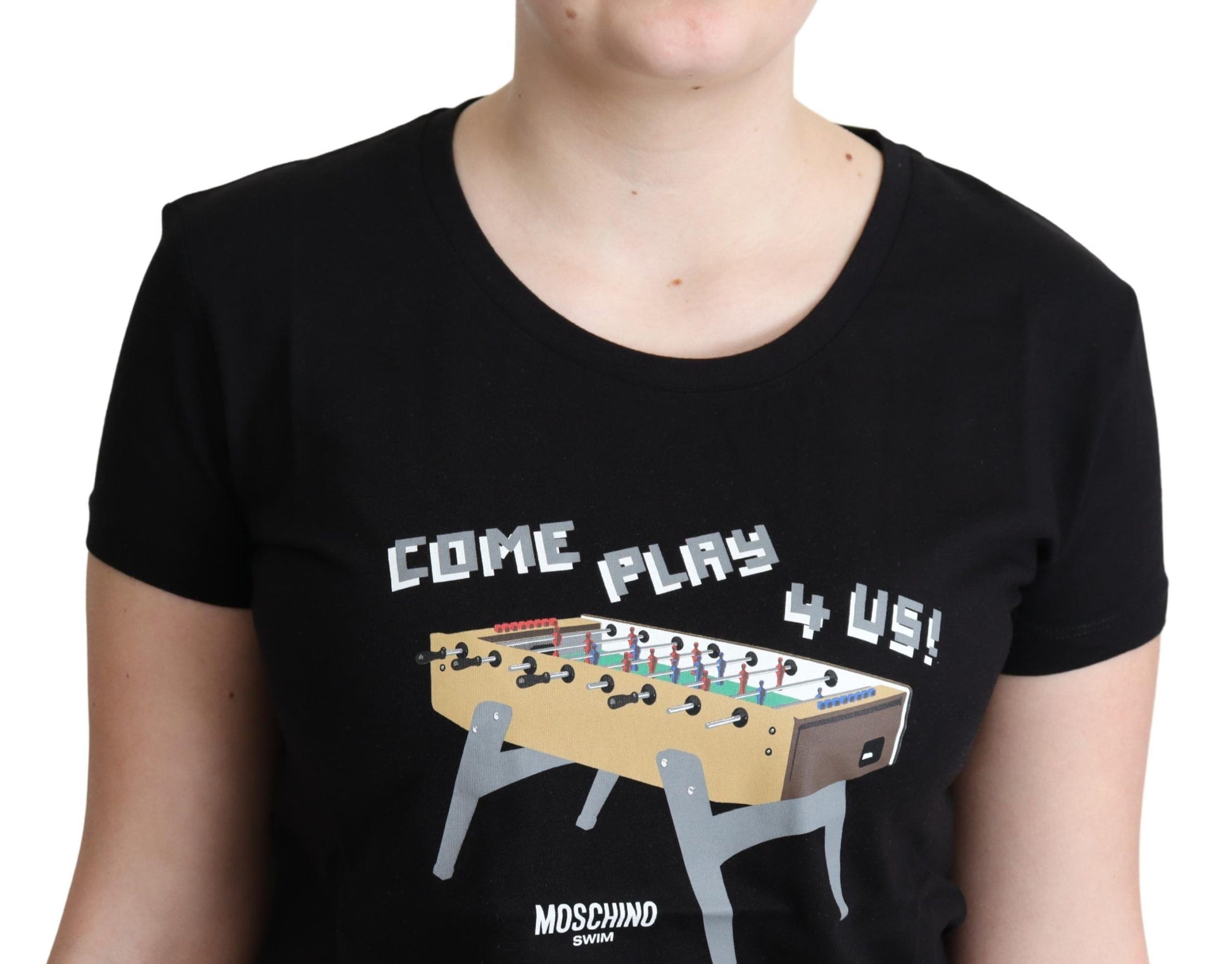 Moschino Black Cotton Come Play 4 Us Print Tops T-shirt Moschino