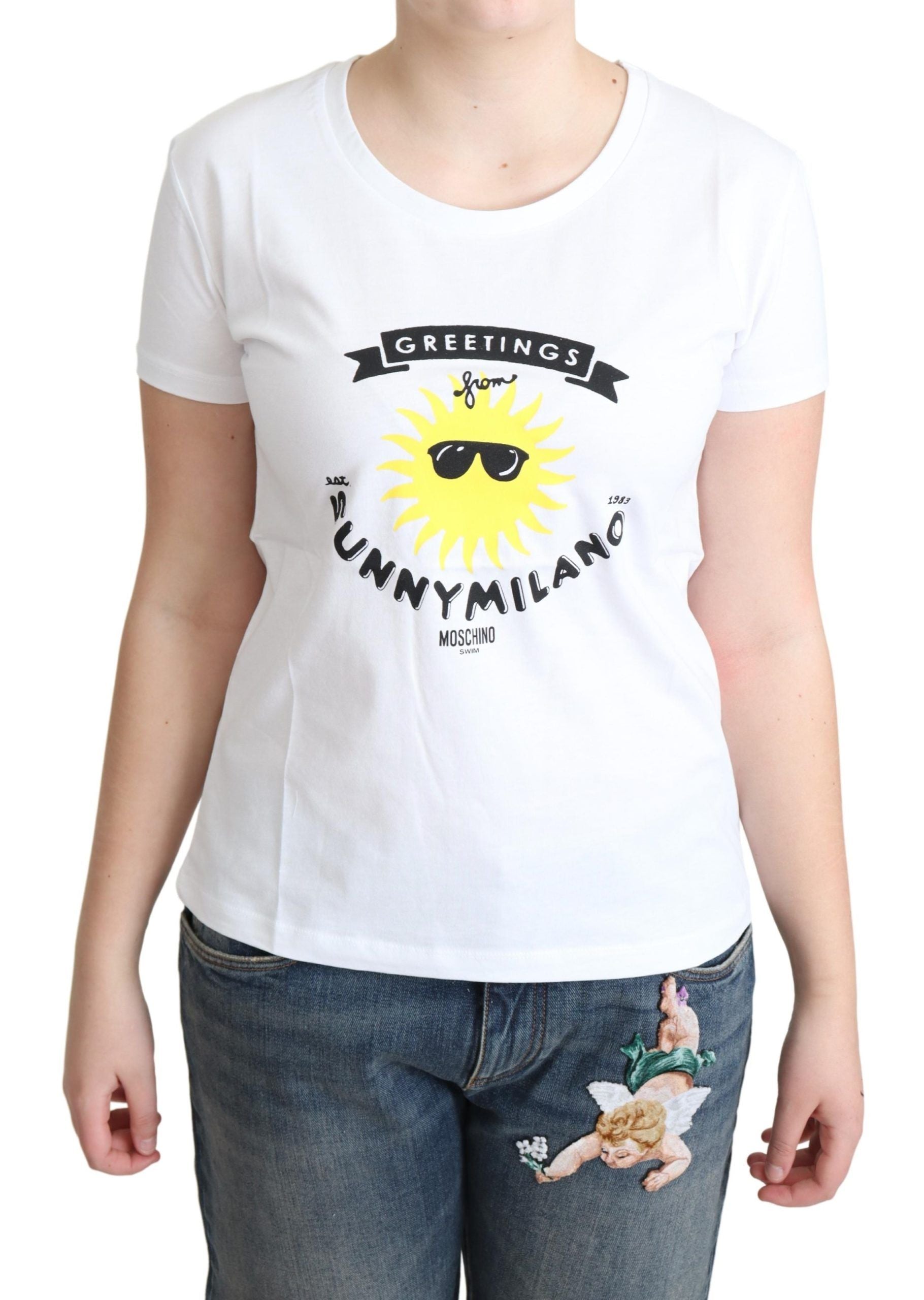 Moschino White Cotton Sunny Milano Print T-shirt Moschino