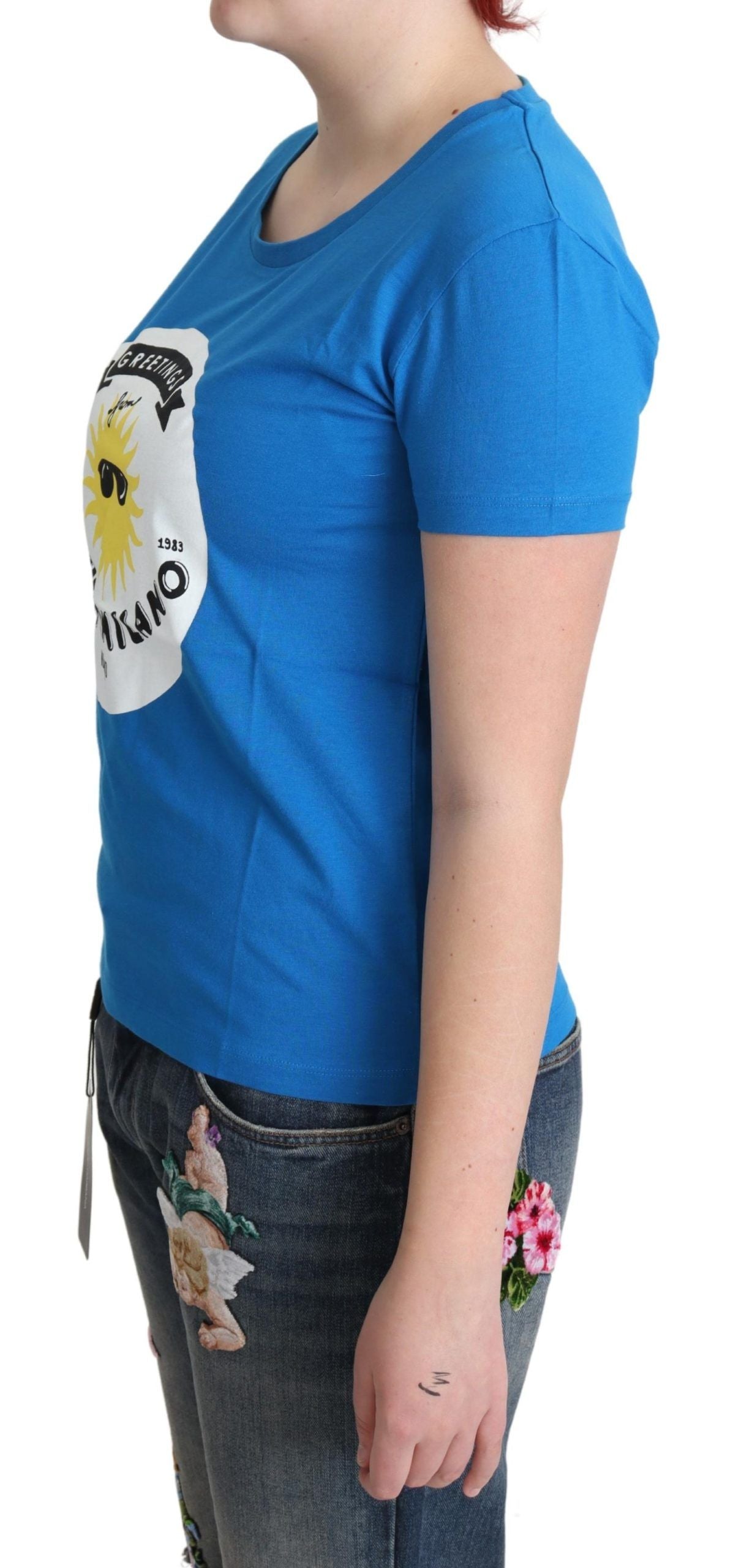 Moschino Blue Cotton Sunny Milano Print Tops T-shirt Moschino