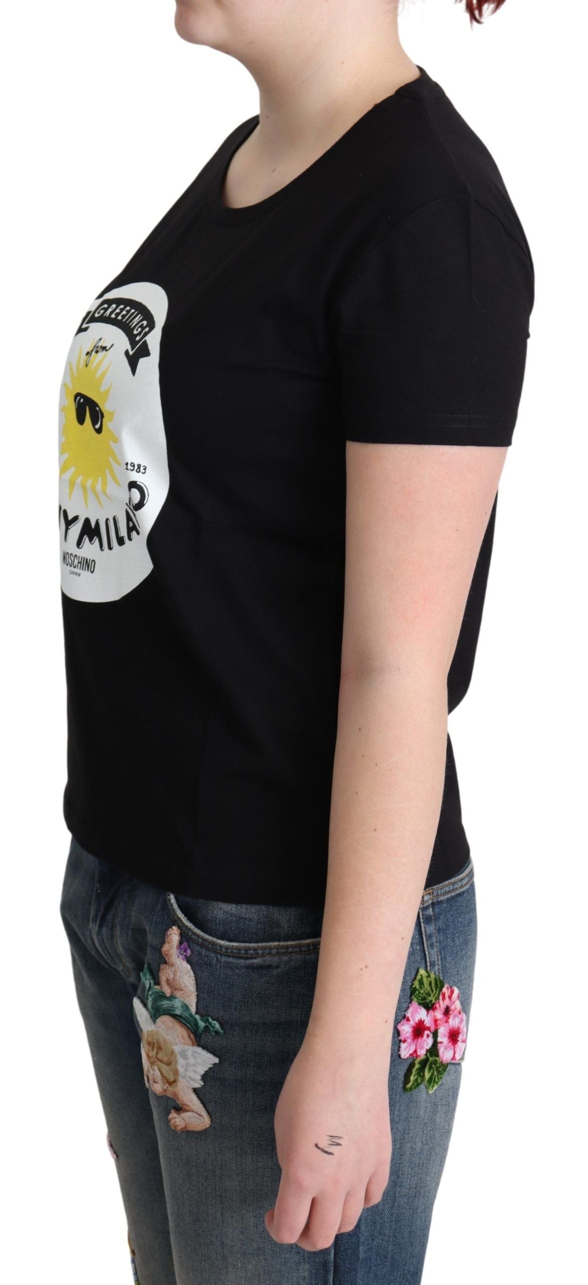 Moschino Black Cotton Sunny Milano Print T-shirt Moschino