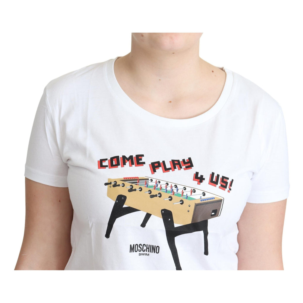 Moschino White Cotton Come Play 4 Us Print Tops T-shirt