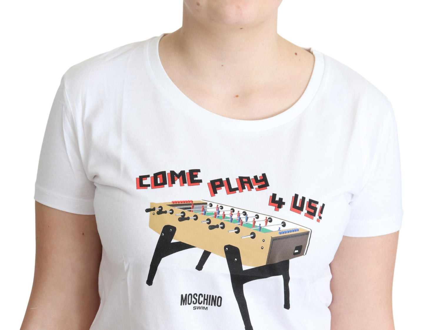 Moschino White Cotton Come Play 4 Us Print Tops T-shirt Moschino