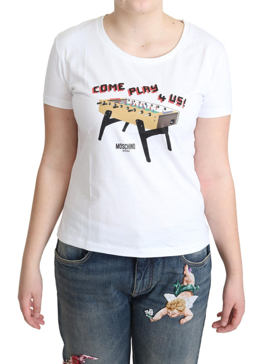Moschino White Cotton Come Play 4 Us Print Tops T-shirt Moschino