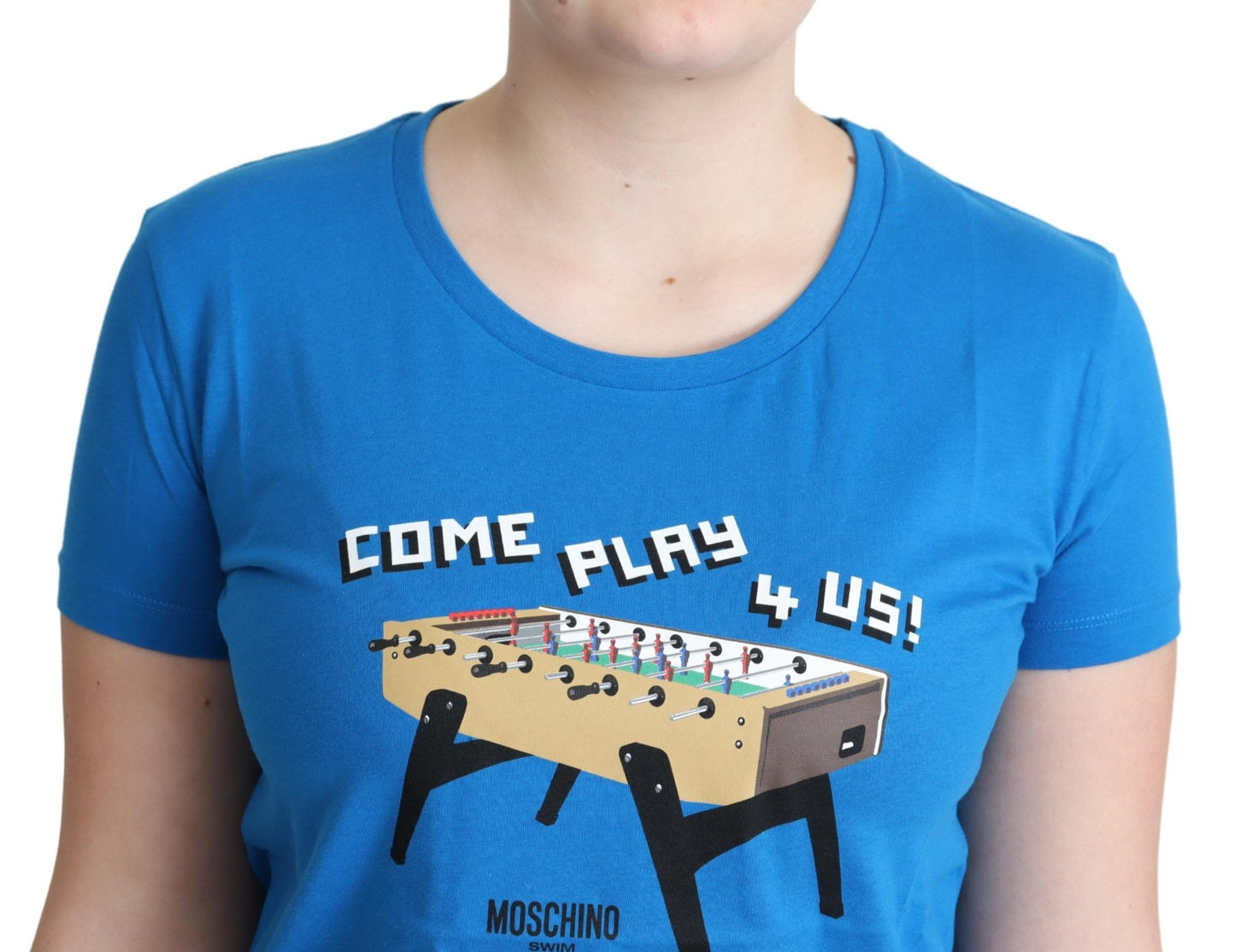 Moschino Blue Cotton Come Play 4 Us Print T-shirt Moschino