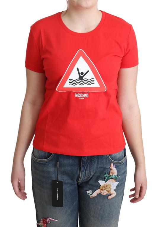 Moschino Red Cotton Swim Graphic Triangle Print T-shirt Moschino